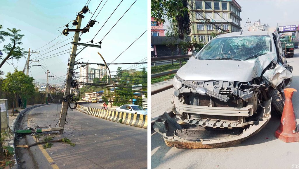 काठमाडौमा बस अनियन्त्रित हुँदा आठ वटा सवारी साधन ठोक्किए
