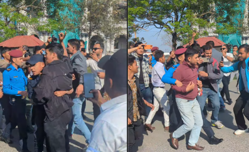 गृहमन्त्रीकाे राजीनामा माग्दै सिंहदरबारभित्र प्रदर्शन, चार जना नेविसङ्घ नेता पक्राउ