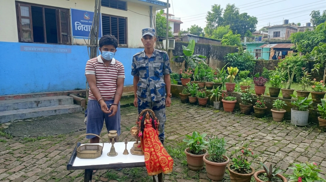 विराटनगरको संसारीमाई मन्दिरबाट चोरी भएको मूर्तिसहित युवक पक्राउ